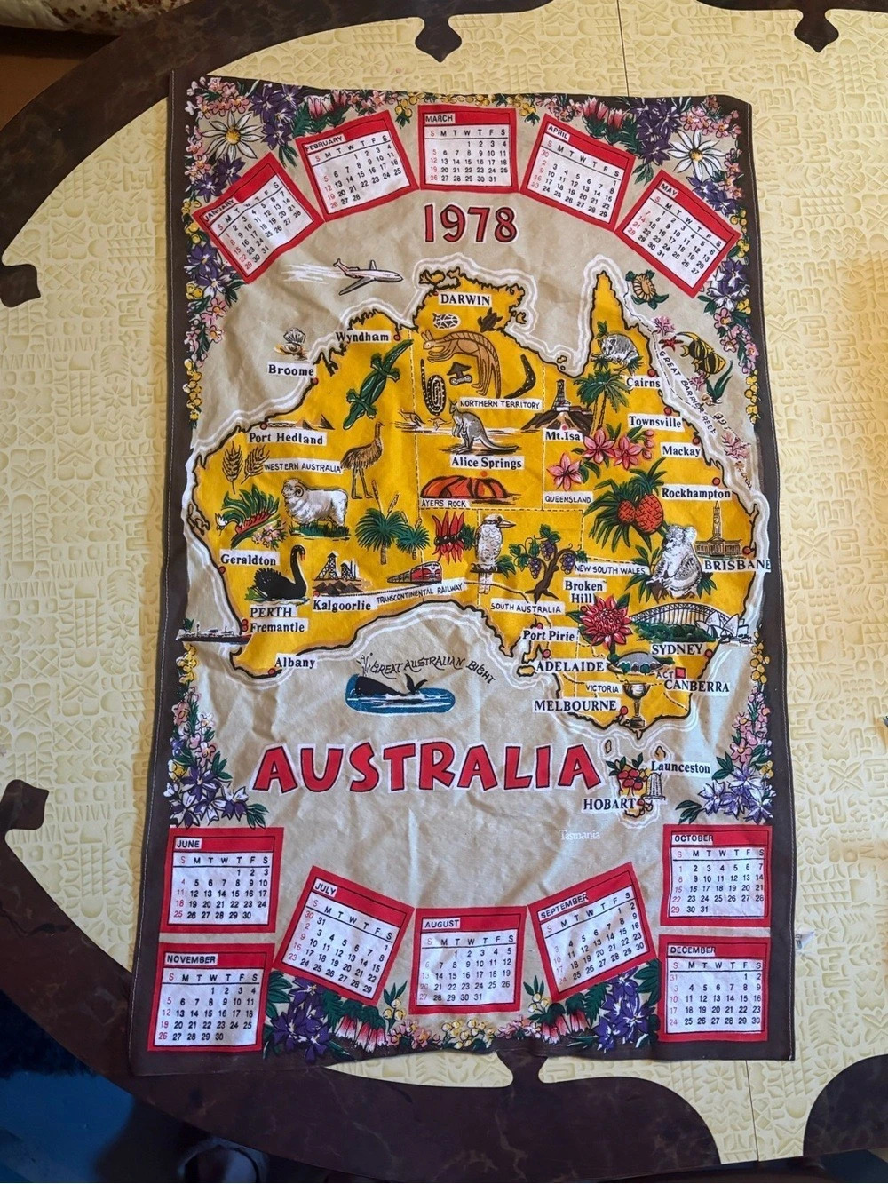 Vintage Australia 1978 Calendar Textile Yellow & Red